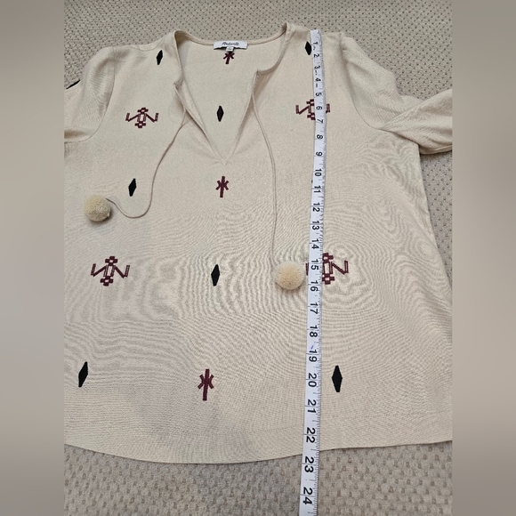 Madewell Embroidered  Top Raw Silk Noil Yarn Size Sm Beige Tribal Print Western - Picture 10 of 14